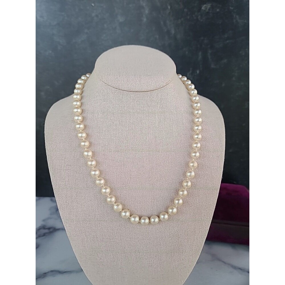 Faux Pearl Hand-knotted Beaded Necklace Rhinestone Clasp, READ